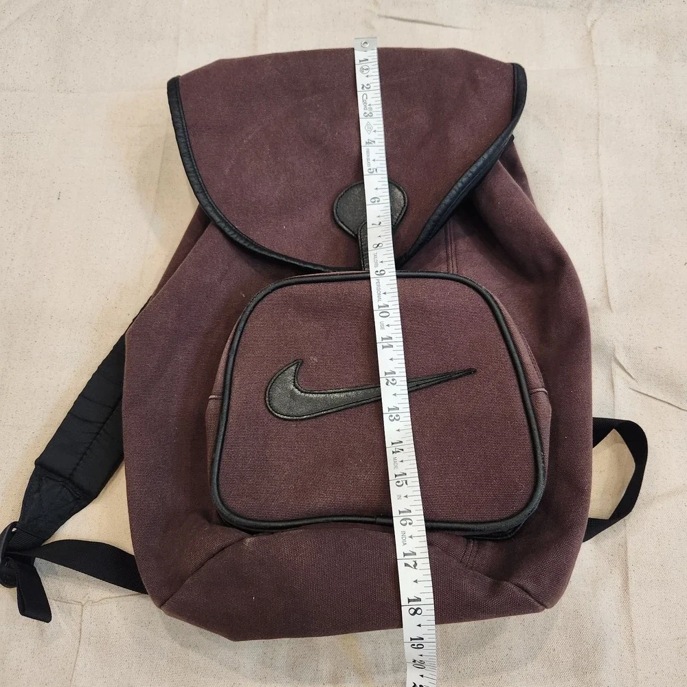 Vintage 90s Nike Brown Canvas Leather Trim Rucksack Backpack Made in Korea Y2K